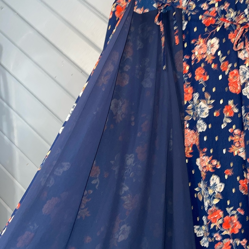 Lulu's Divine Days Navy Blue Floral Flutter Sleeve Wrap Maxi Dress - Picture 10 of 12